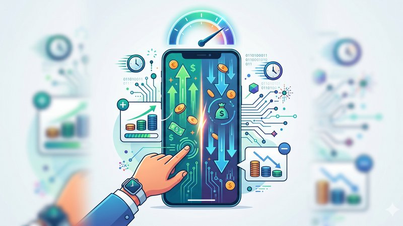Иллюстрация процесса мобильных платежей с иконками кошелька и смартфона для обзора онлайн-казино